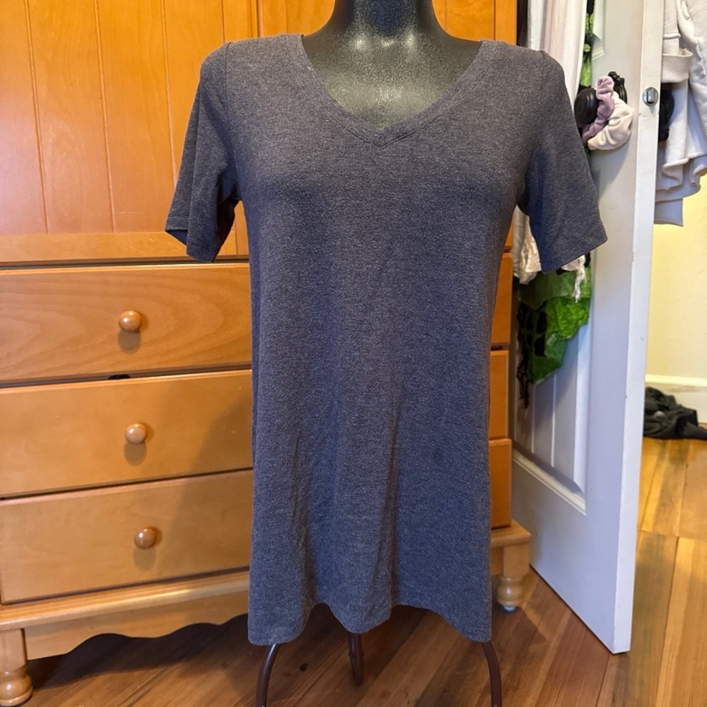 Zenana Dark Gray V-Neck Tunic Tee Oversized Soft S